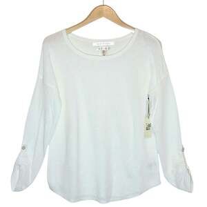 Max Studio NWT Waffle Knit Linen Cotton Scoop Neck Top White M Coastal